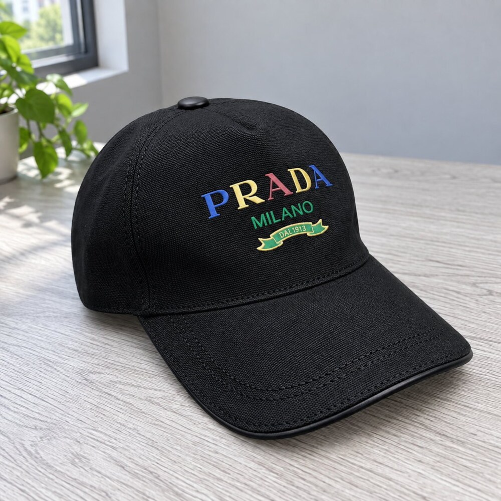 Prada Black Cap with Multicolor Logo - Picture 4 of 6